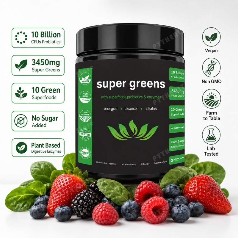 Super Greens Powder with Fruit - Digestive Enzyme Blend recension och pris