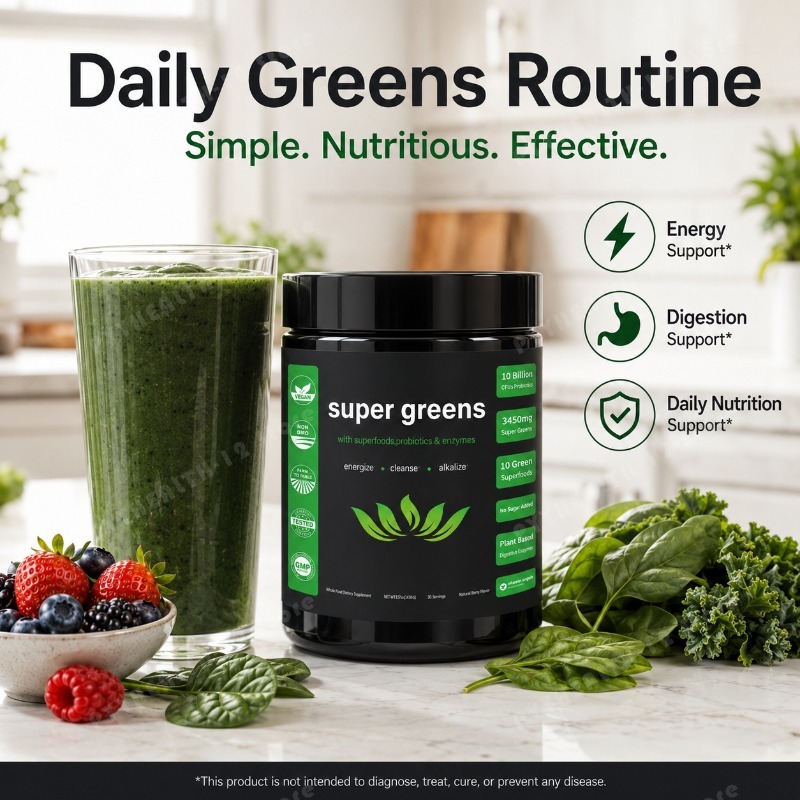 Super Greens Powder with Fruit - Digestive Enzyme Blend recension och pris
