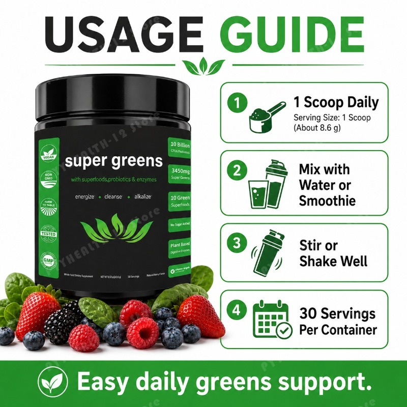 Super Greens Powder with Fruit - Digestive Enzyme Blend recension och pris