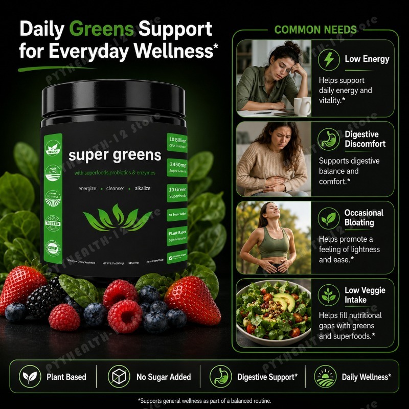 Super Greens Powder with Fruit - Digestive Enzyme Blend recension och pris