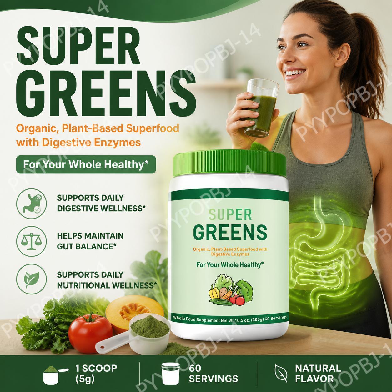 Super Greens Powder Organic Pl - Digestive Enzyme Blend recension och pris