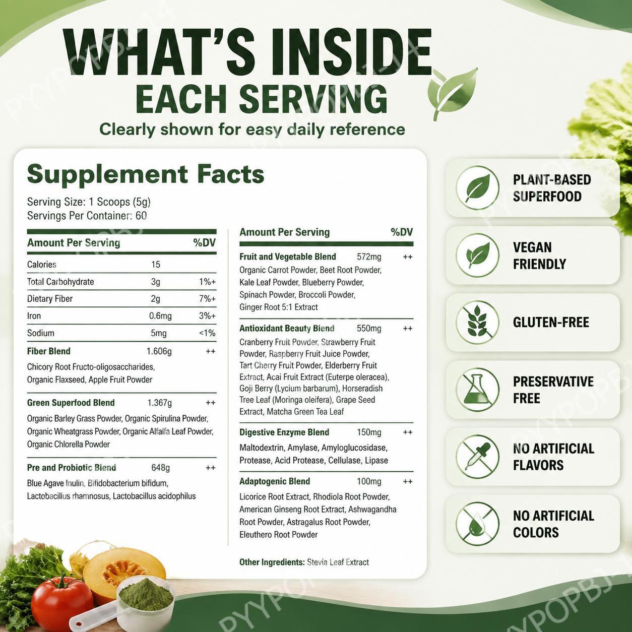 Super Greens Powder Organic Pl - Digestive Enzyme Blend recension och pris