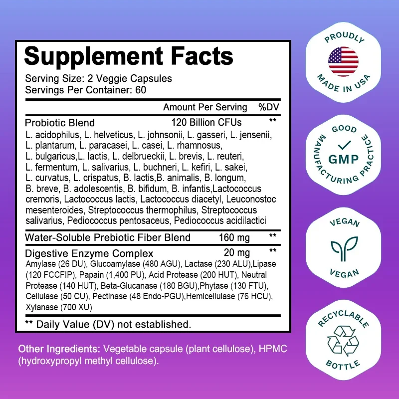Probiotics 120 Billion CFU 36  - Digestive Enzyme Blend recension och pris